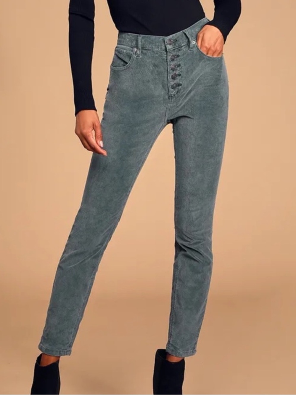 FREE PEOPLE We The Free Sun Chaser Grey Corduroy Button Fly Pants sz 31